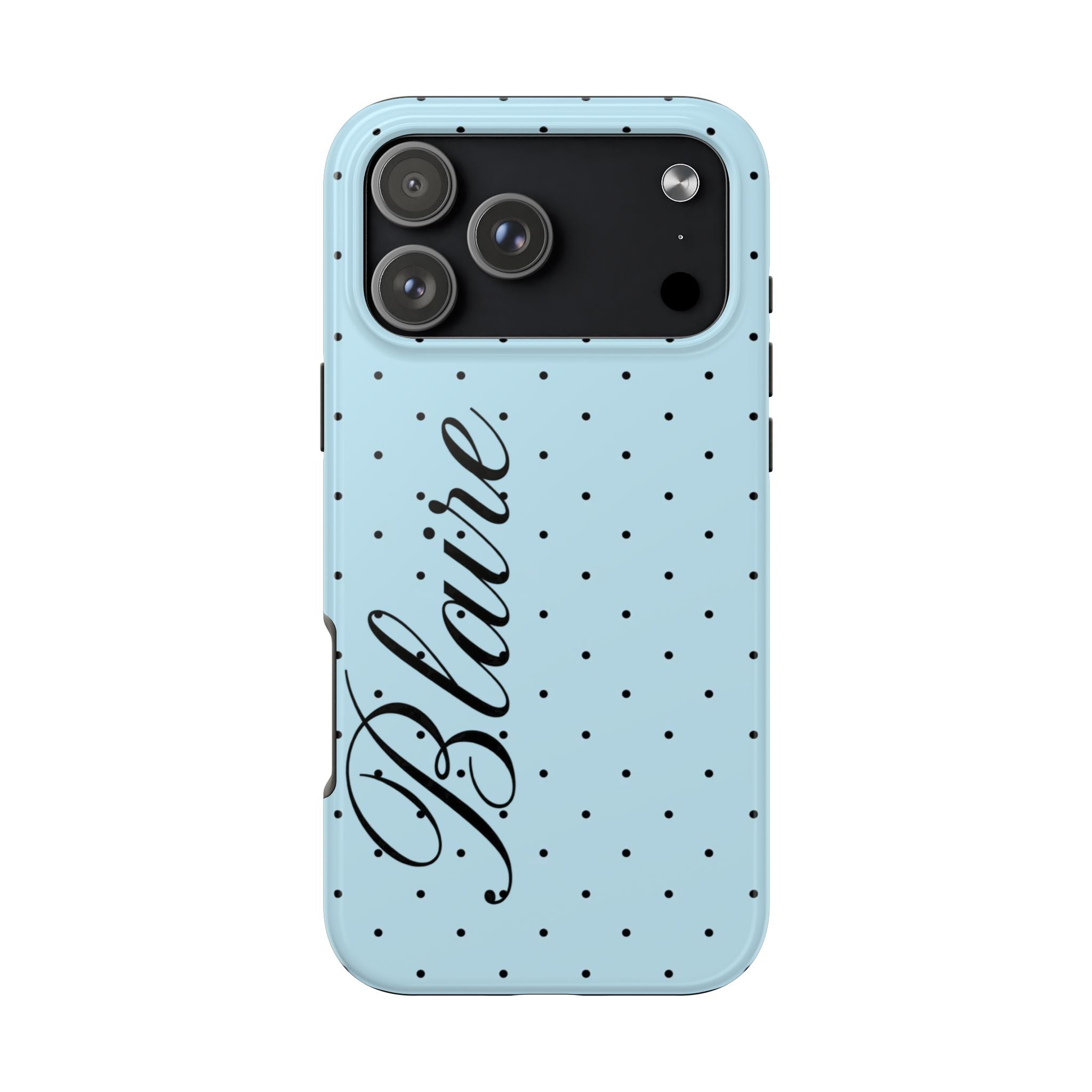 PERSONALIZED NAME CUSTOM BLUE & BLACK POLKA DOTS PHONE CASE