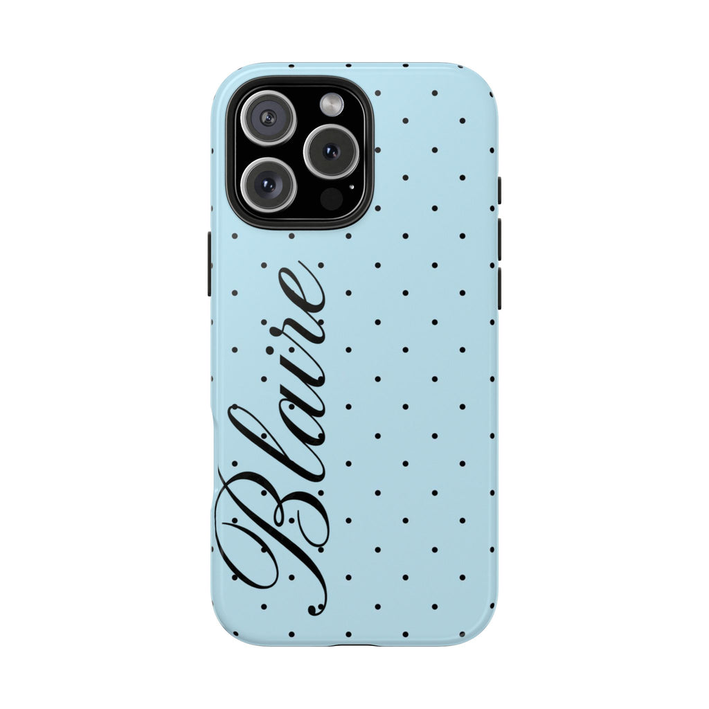 PERSONALIZED NAME CUSTOM BLUE & BLACK POLKA DOTS PHONE CASE