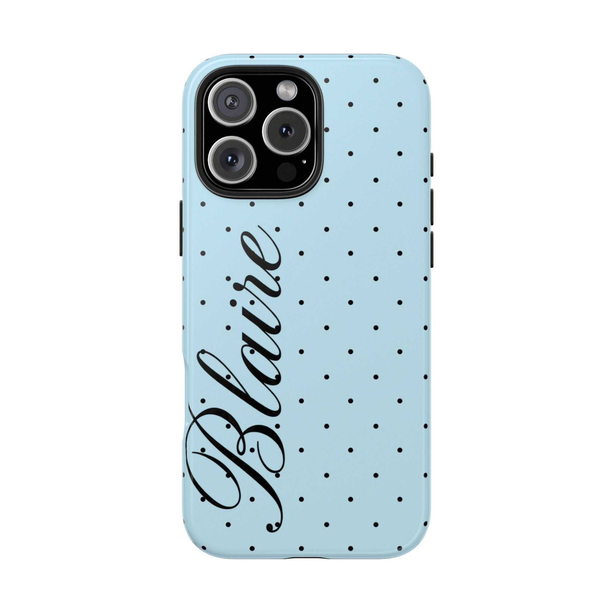 PERSONALIZED NAME CUSTOM BLUE & BLACK POLKA DOTS PHONE CASE