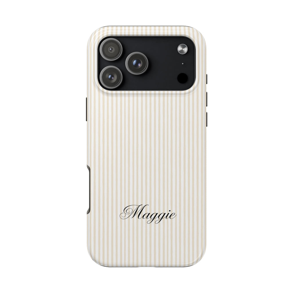 PERSONALIZED NAME CUSTOM BEIGE STRIPES PHONE CASE