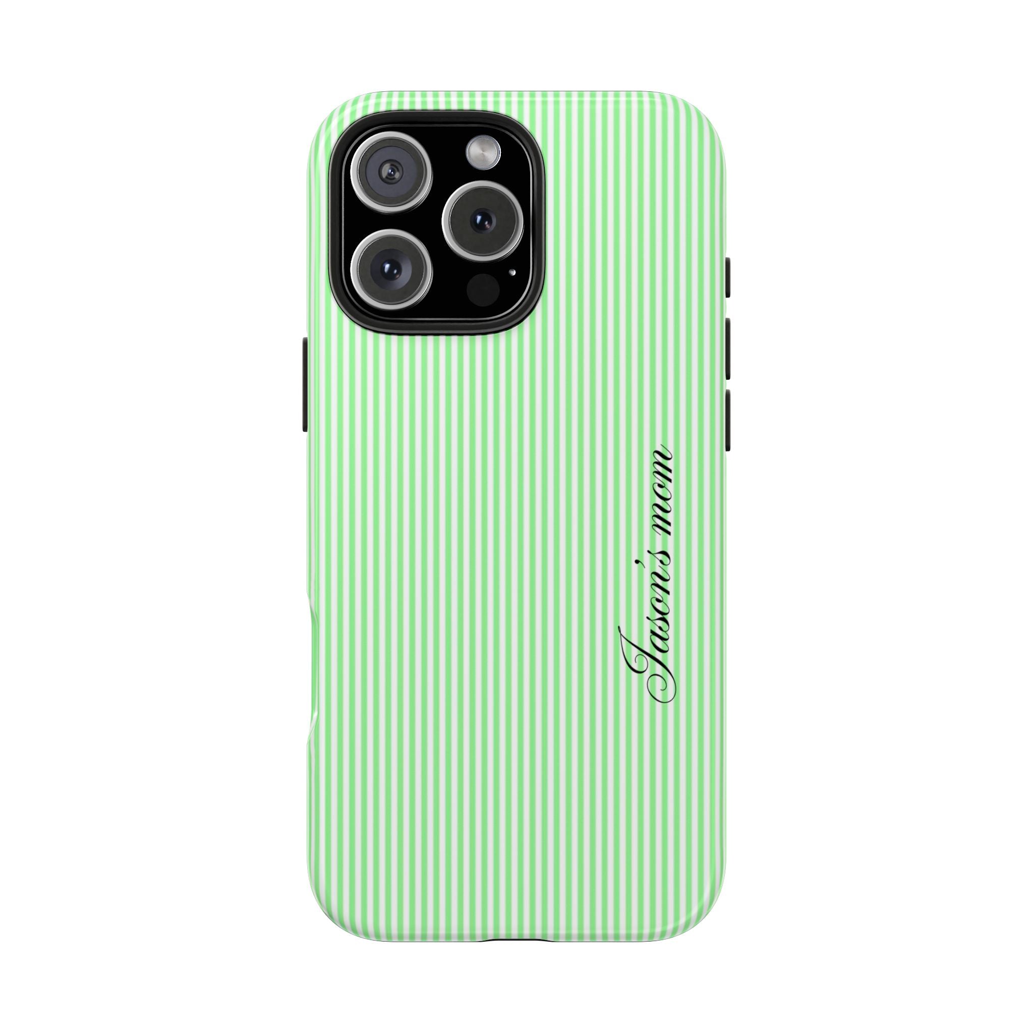 PERSONALIZED NAME CUSTOM LIME GREEN STRIPES MINIMALIST PHONE CASE