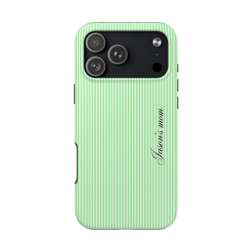 PERSONALIZED NAME CUSTOM LIME GREEN STRIPES MINIMALIST PHONE CASE