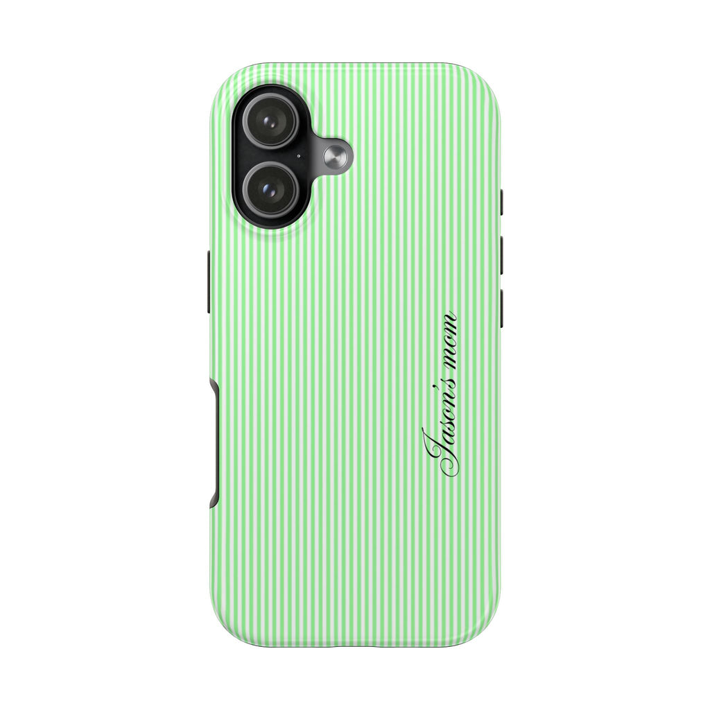 PERSONALIZED NAME CUSTOM LIME GREEN STRIPES MINIMALIST PHONE CASE