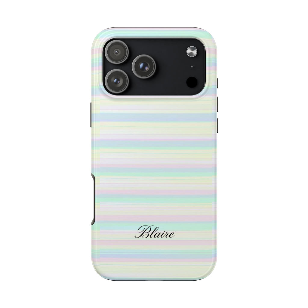 PERSONALIZED NAME CUSTOM SOFT PASTEL STRIPES PHONE CASE