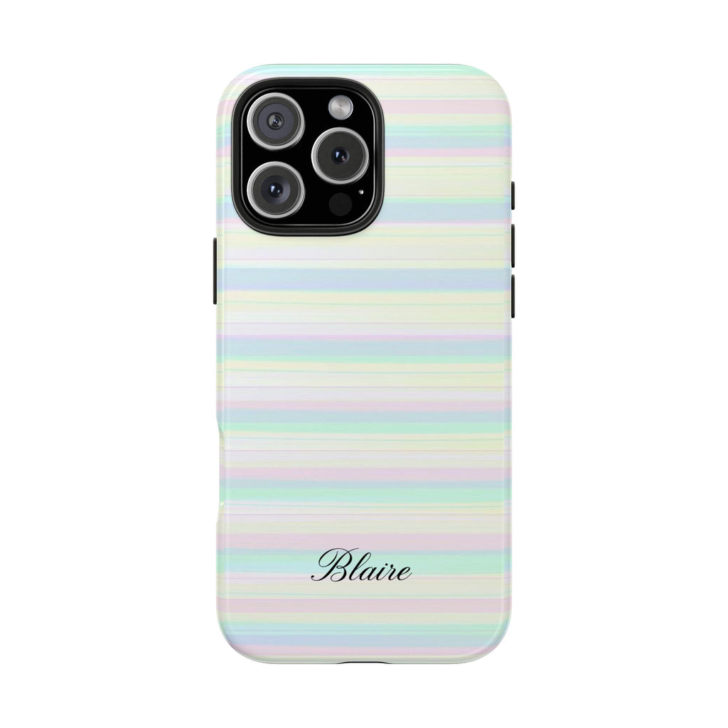 PERSONALIZED NAME CUSTOM SOFT PASTEL STRIPES PHONE CASE