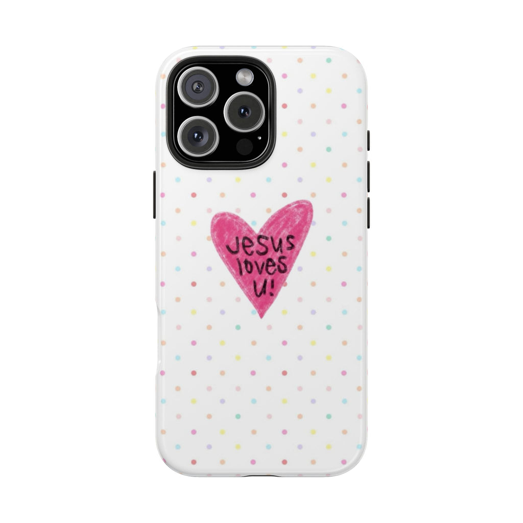 PINK HEART POLKA DOTS JESUS LOVES U PHONE CASE