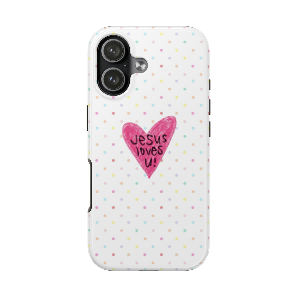 PINK HEART POLKA DOTS JESUS LOVES U PHONE CASE