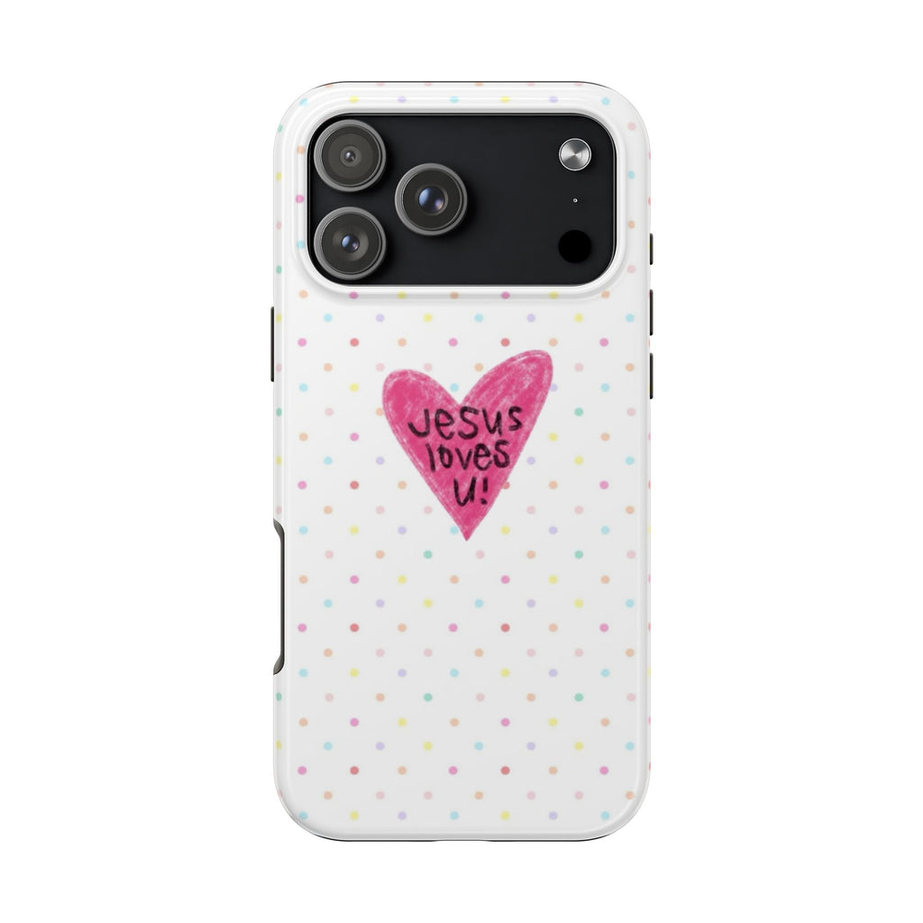 PINK HEART POLKA DOTS JESUS LOVES U PHONE CASE