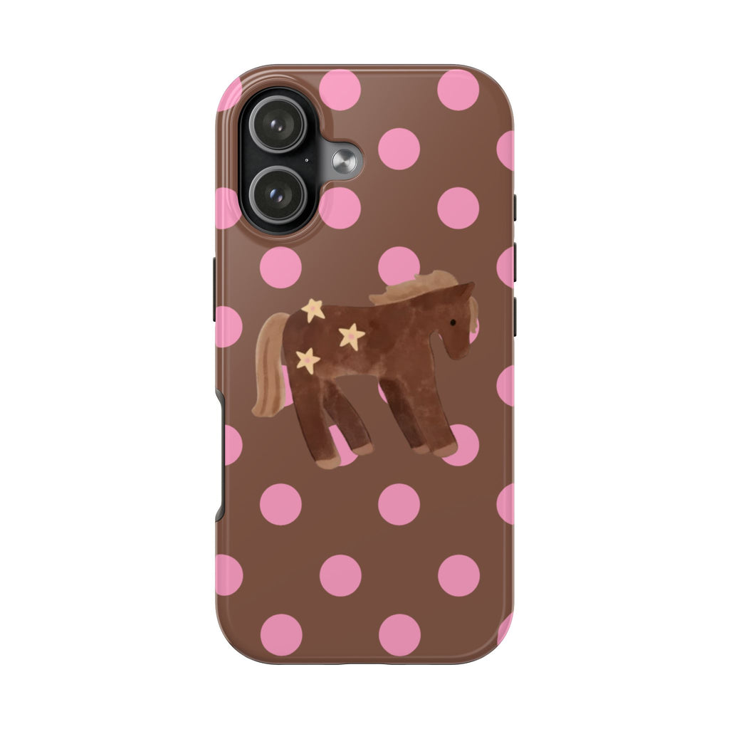 BROWN PINK POLKA DOTS PONY PHONE CASE
