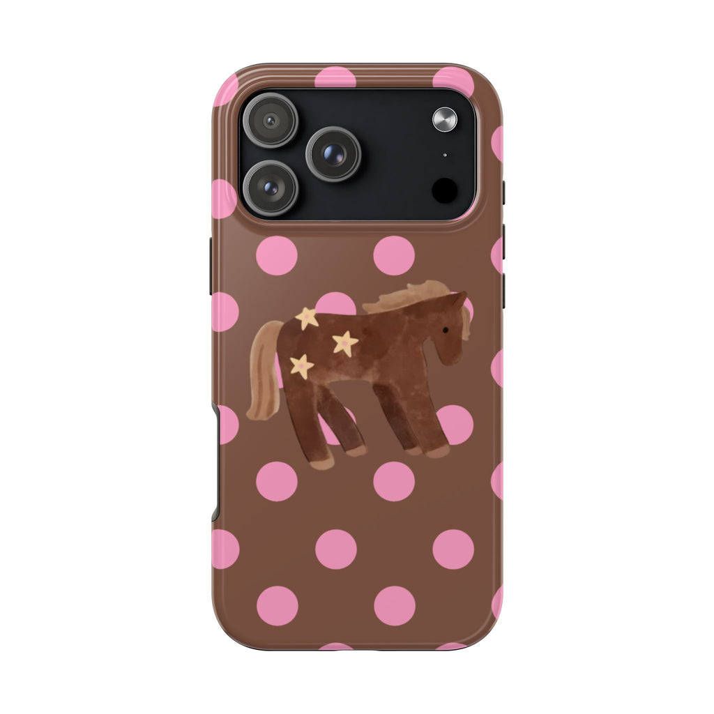 BROWN PINK POLKA DOTS PONY PHONE CASE
