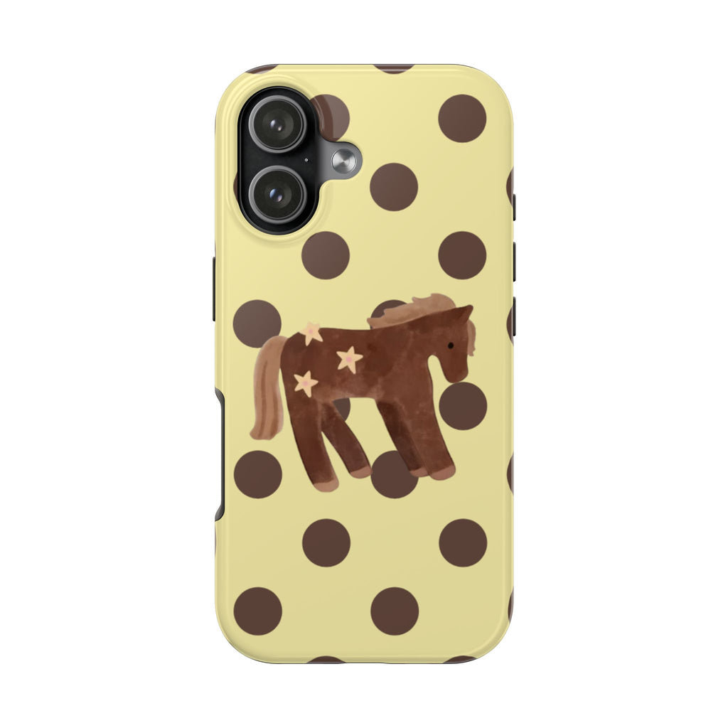 BUTTER YELLOW BROWN POLKA DOTS PONY PHONE CASE