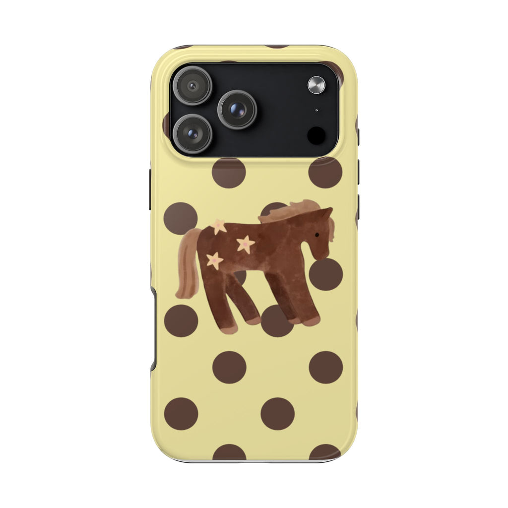 BUTTER YELLOW BROWN POLKA DOTS PONY PHONE CASE