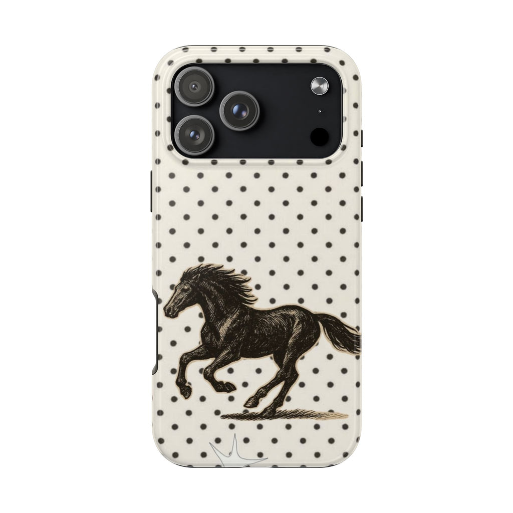 BLACK & WHITE POLKA DOTS WESTERN HORSE PHONE CASE