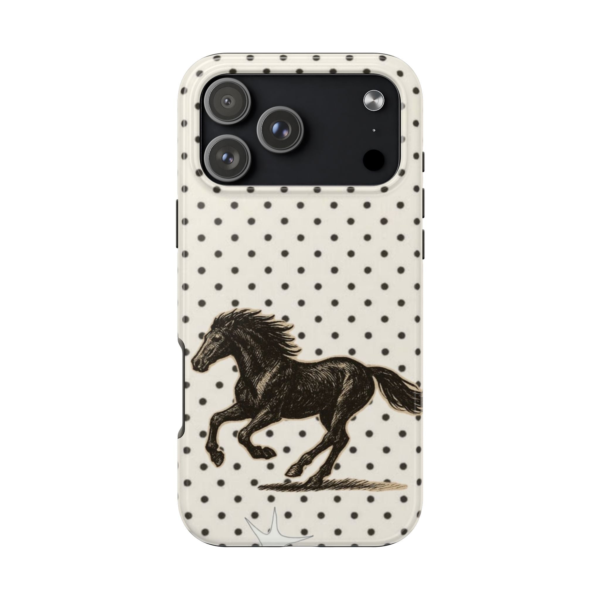 BLACK & WHITE POLKA DOTS WESTERN HORSE PHONE CASE