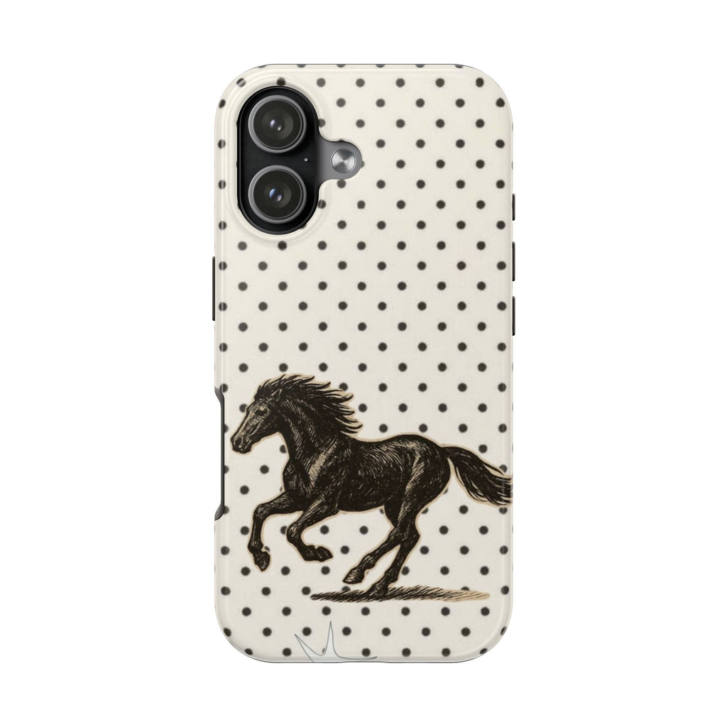 BLACK & WHITE POLKA DOTS WESTERN HORSE PHONE CASE