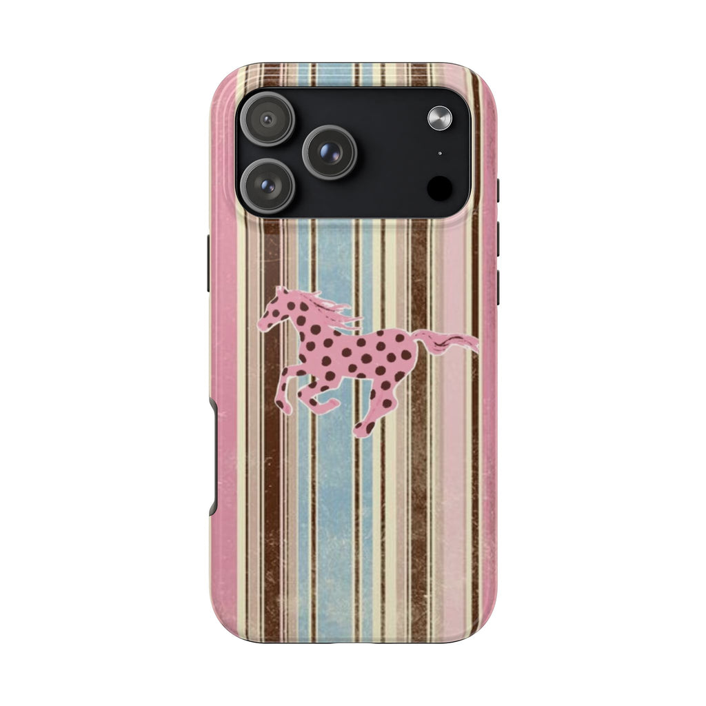 AUTUMN STRIPES PINK POLKA DOT HORSE PHONE CASE