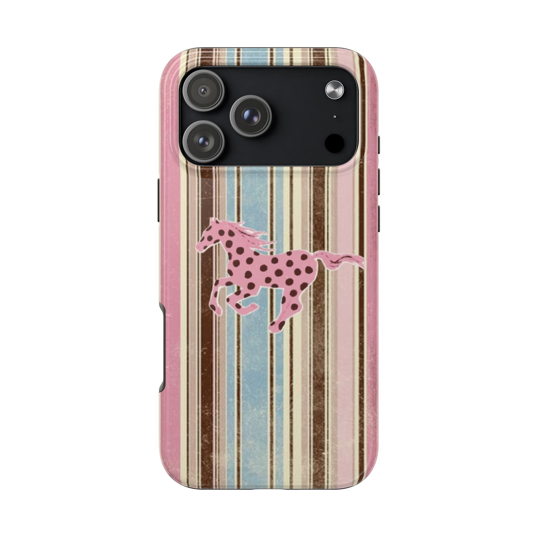 AUTUMN STRIPES PINK POLKA DOT HORSE PHONE CASE