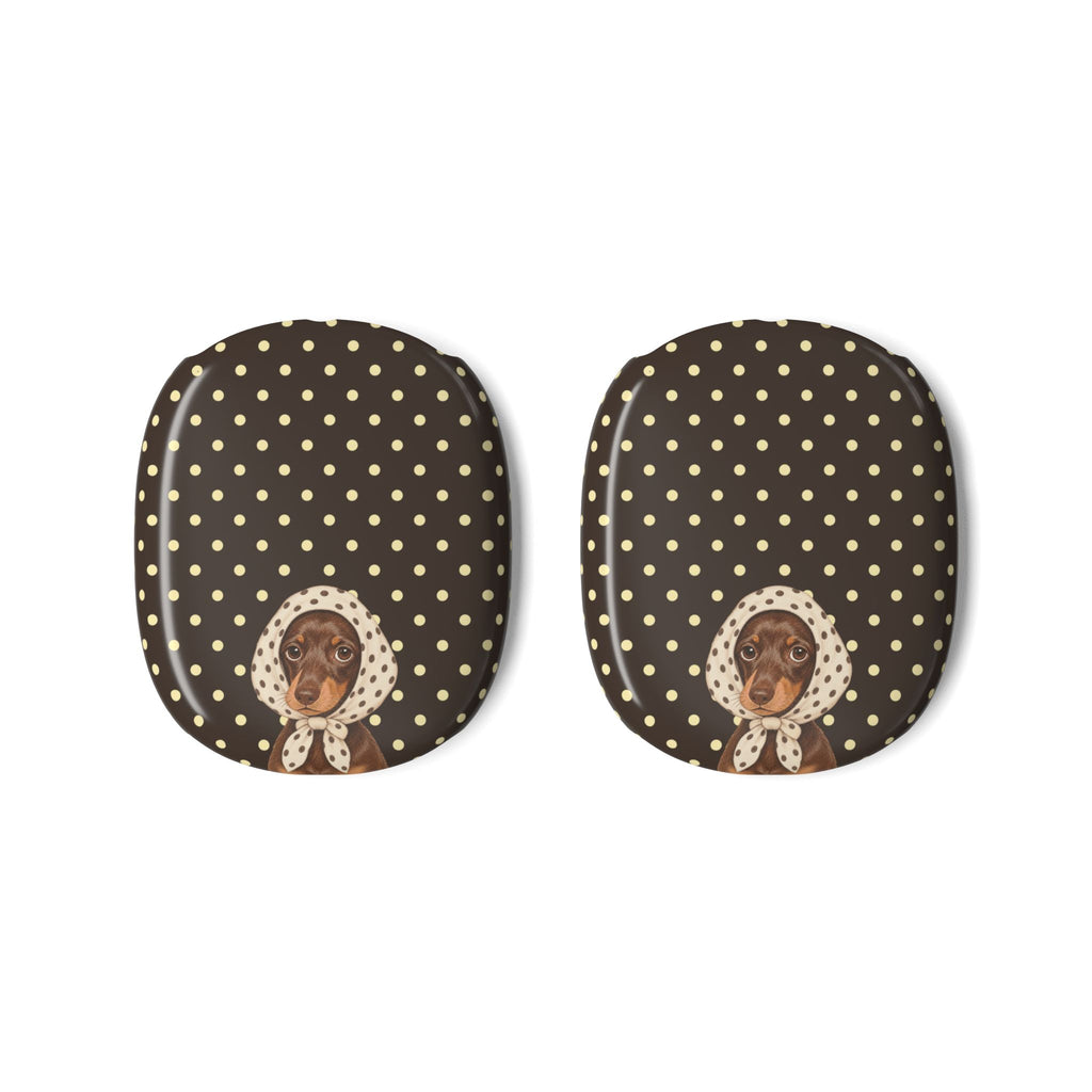 BROWN POLKA DOTS PREPPY SCARF DACHSHUND AIRPODS MAX CASE COVERS
