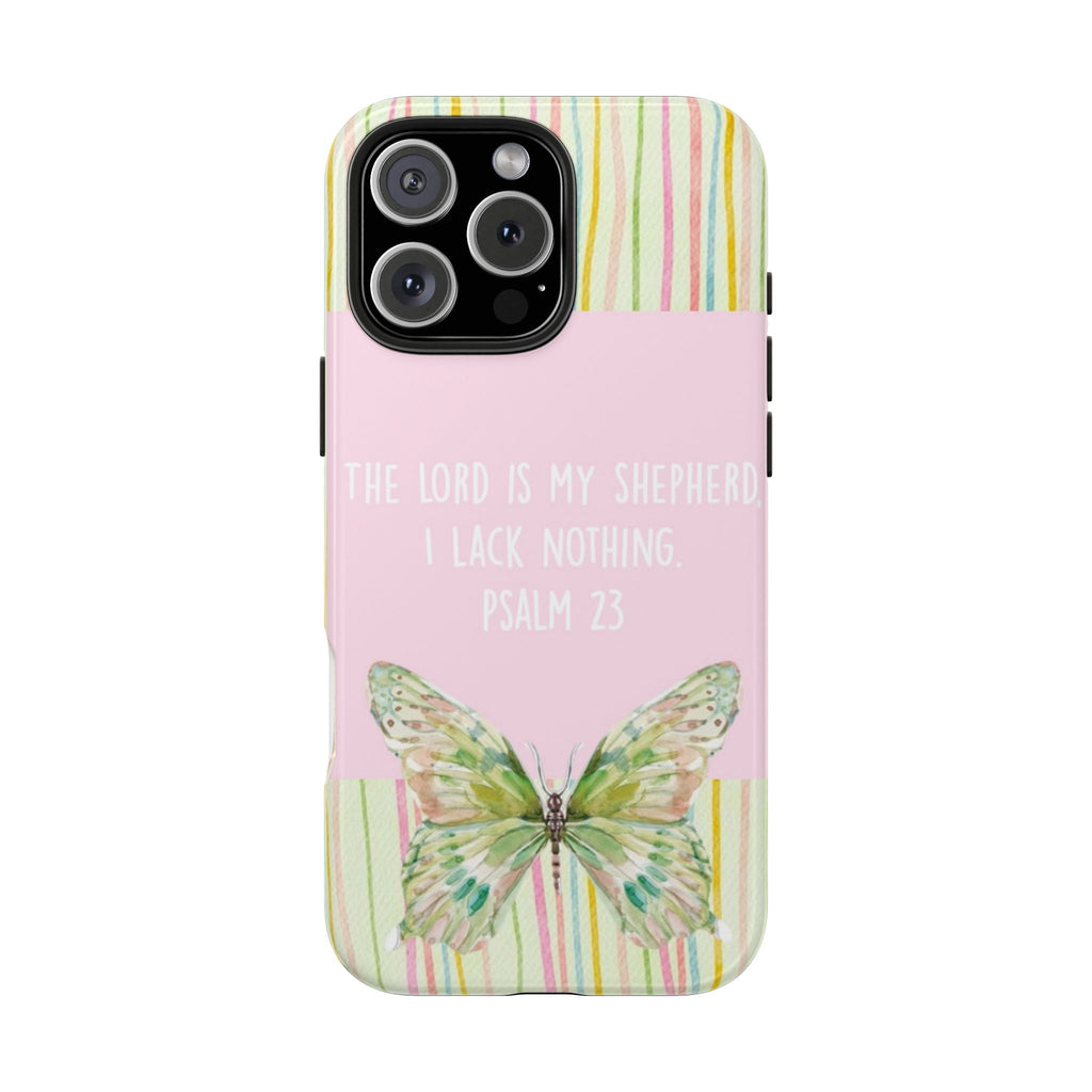 PSALM 23 GREEN BUTTERFLY STRIPES PHONE CASE