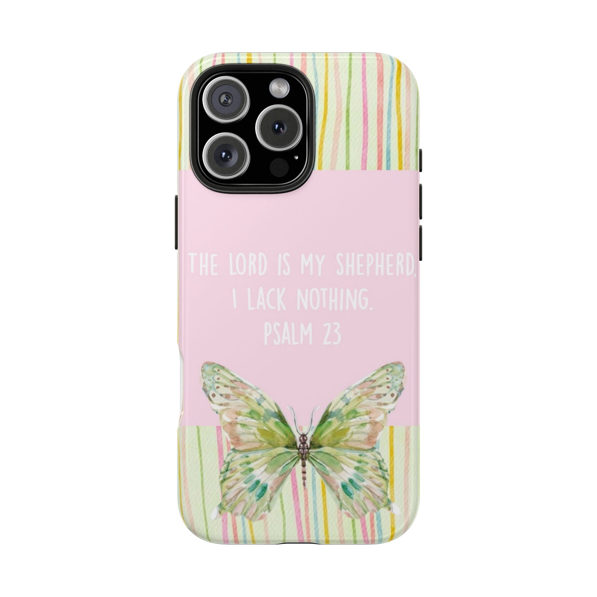 PSALM 23 GREEN BUTTERFLY STRIPES PHONE CASE