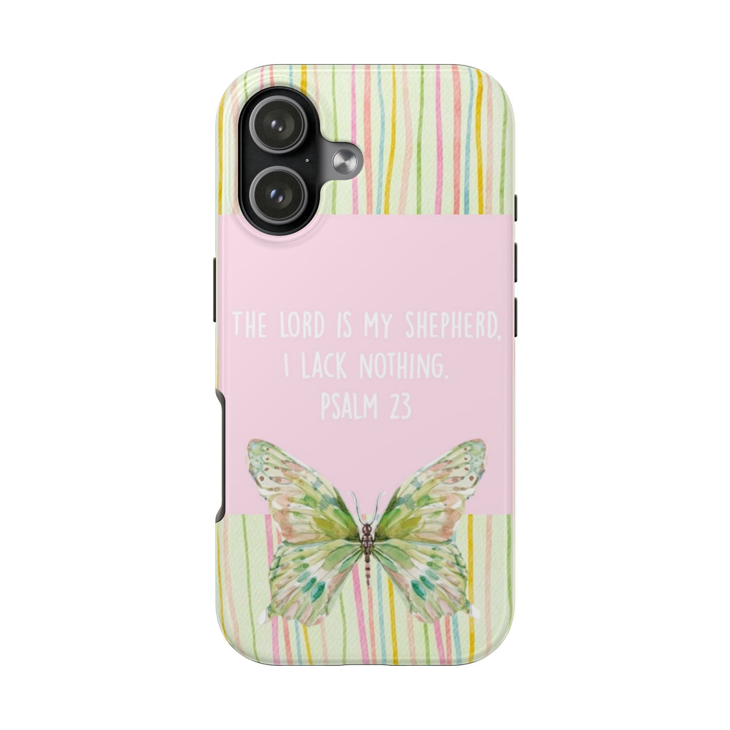PSALM 23 GREEN BUTTERFLY STRIPES PHONE CASE