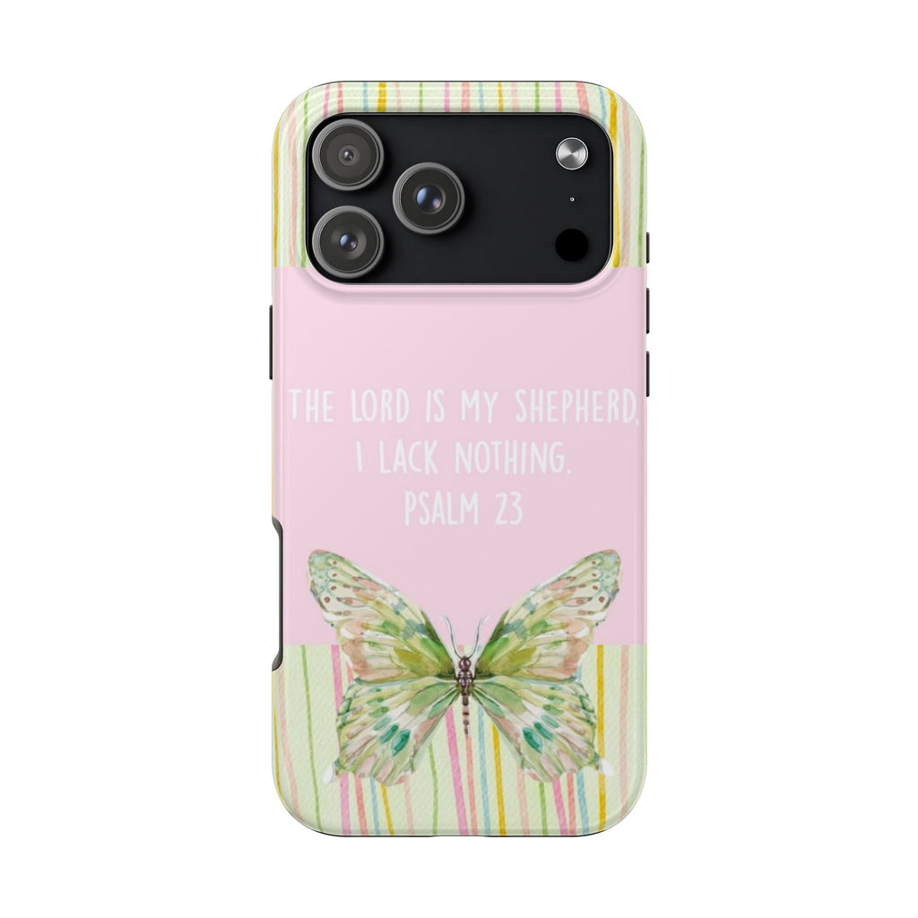 PSALM 23 GREEN BUTTERFLY STRIPES PHONE CASE