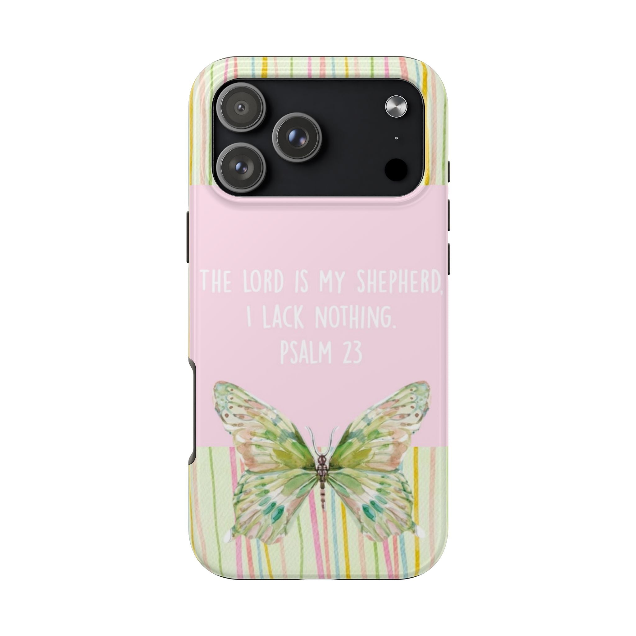 PSALM 23 GREEN BUTTERFLY STRIPES PHONE CASE