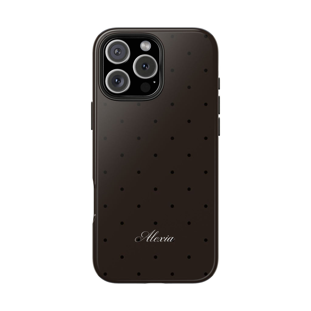 PERSONALIZED NAME CUSTOM DARK BROWN POLKA DOTS MINIMALIST PHONE CASE