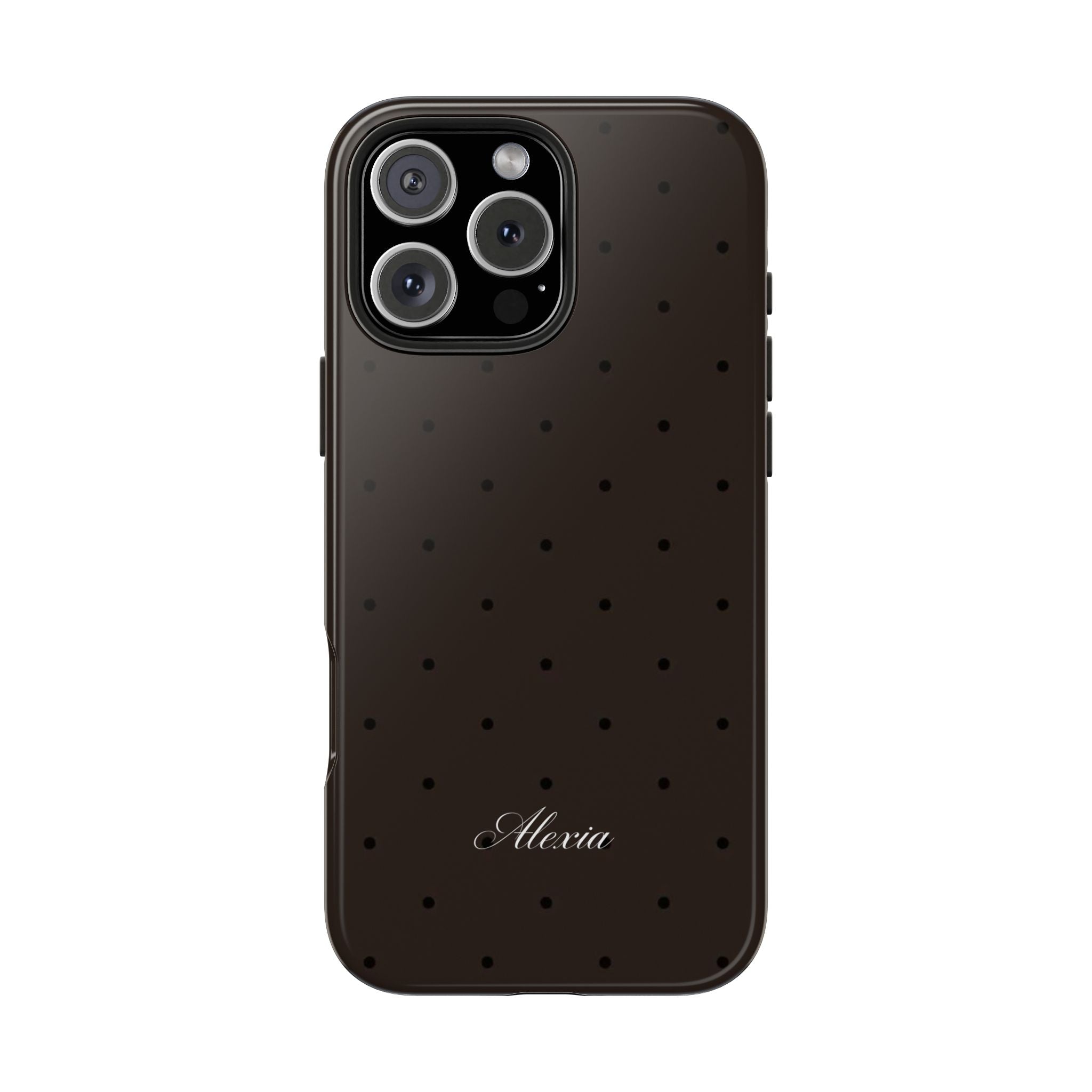 PERSONALIZED NAME CUSTOM DARK BROWN POLKA DOTS MINIMALIST PHONE CASE