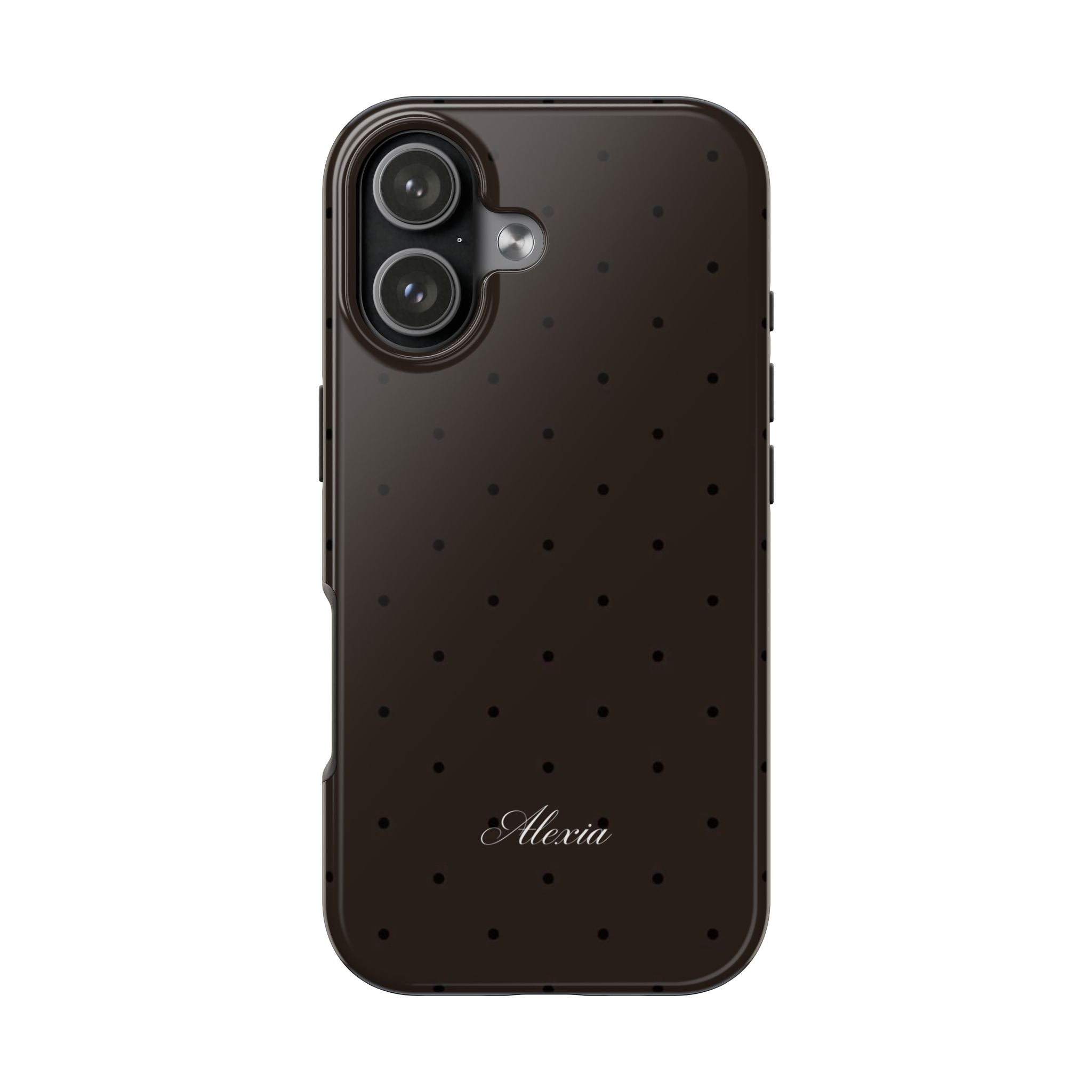 PERSONALIZED NAME CUSTOM DARK BROWN POLKA DOTS MINIMALIST PHONE CASE