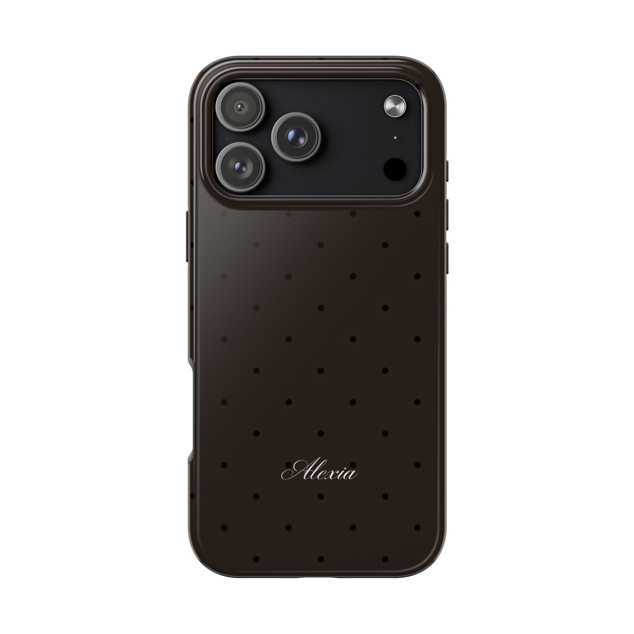 PERSONALIZED NAME CUSTOM DARK BROWN POLKA DOTS MINIMALIST PHONE CASE
