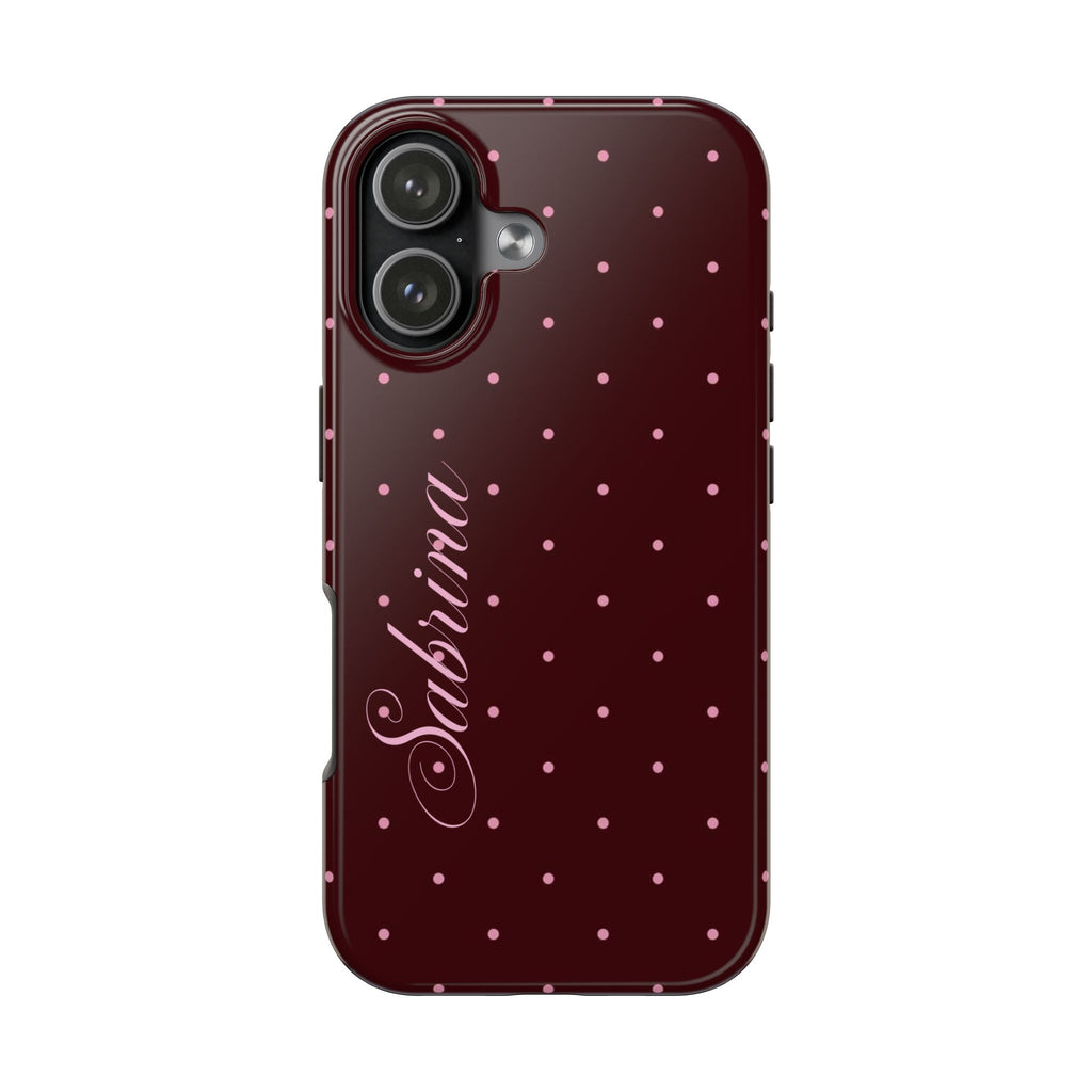 PERSONALIZED NAME CUSTOM RASPBERRY PINK POLKA DOTS MINIMALIST PHONE CASE