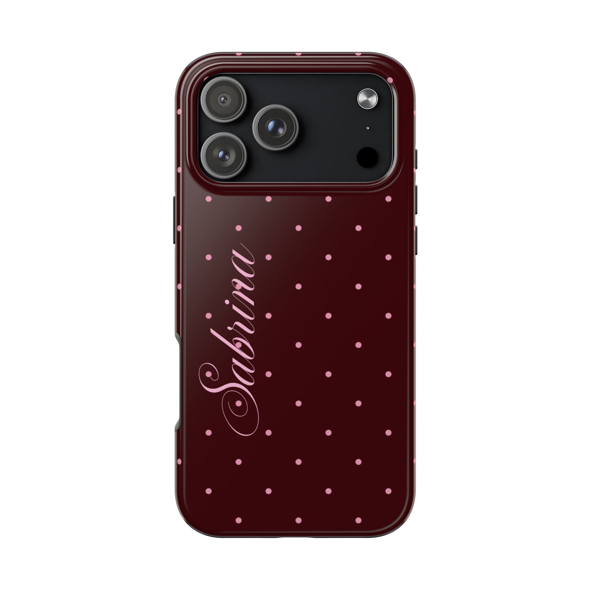 PERSONALIZED NAME CUSTOM RASPBERRY PINK POLKA DOTS MINIMALIST PHONE CASE