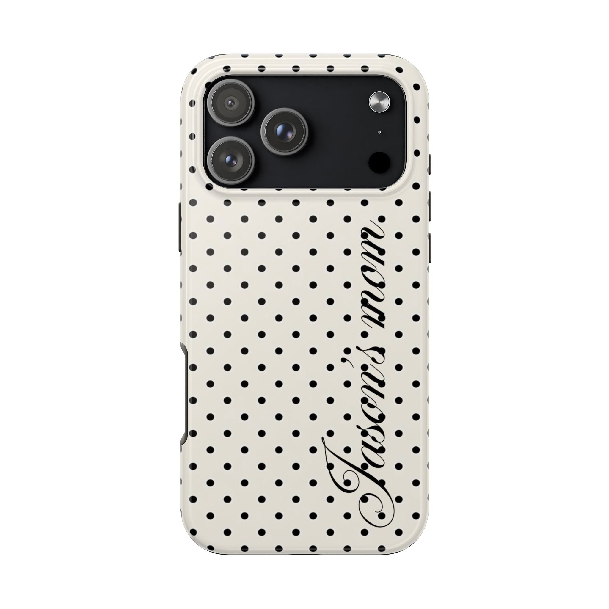 PERSONALIZED NAME CUSTOM BLACK & IVORY POLKA DOTS PHONE CASE