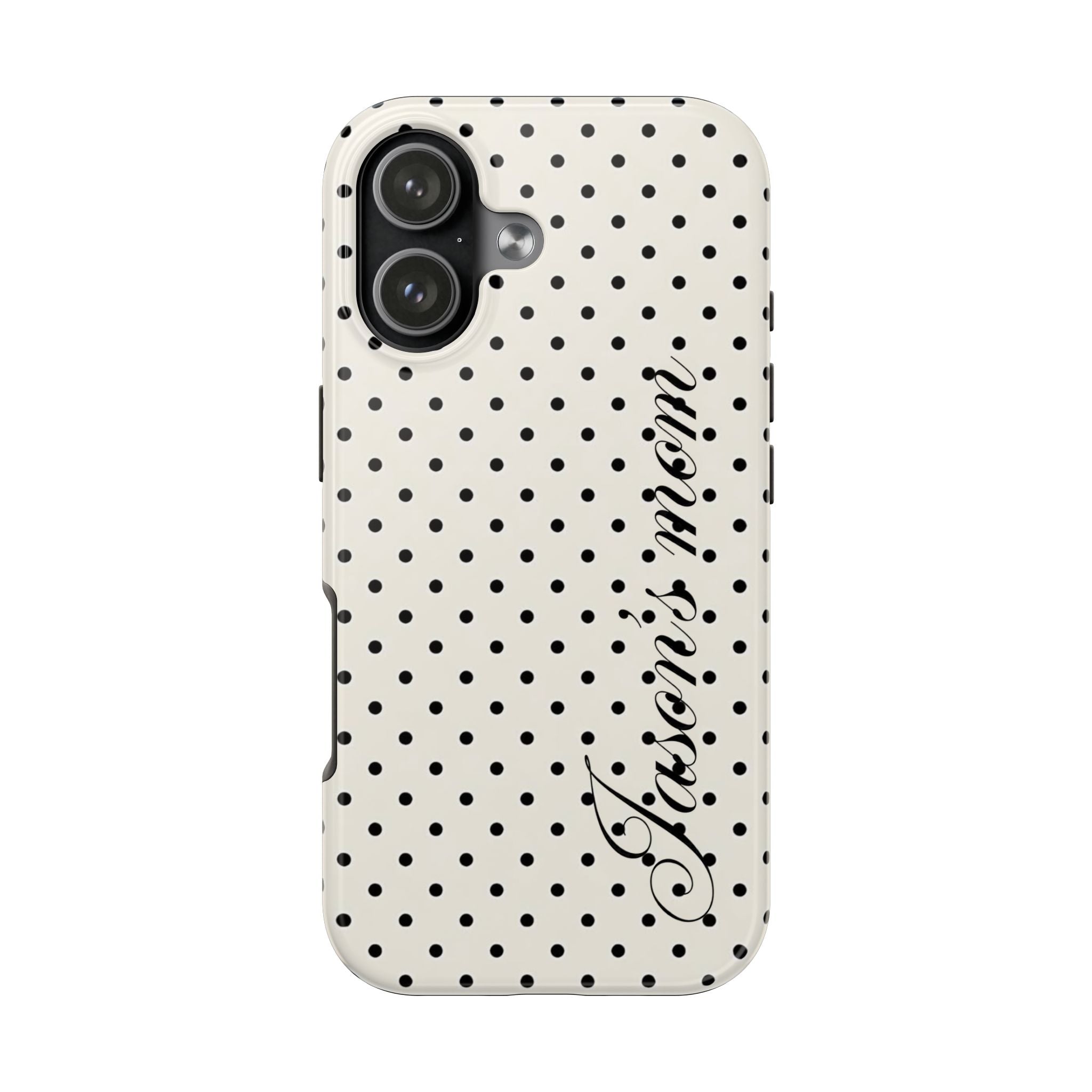 PERSONALIZED NAME CUSTOM BLACK & IVORY POLKA DOTS PHONE CASE