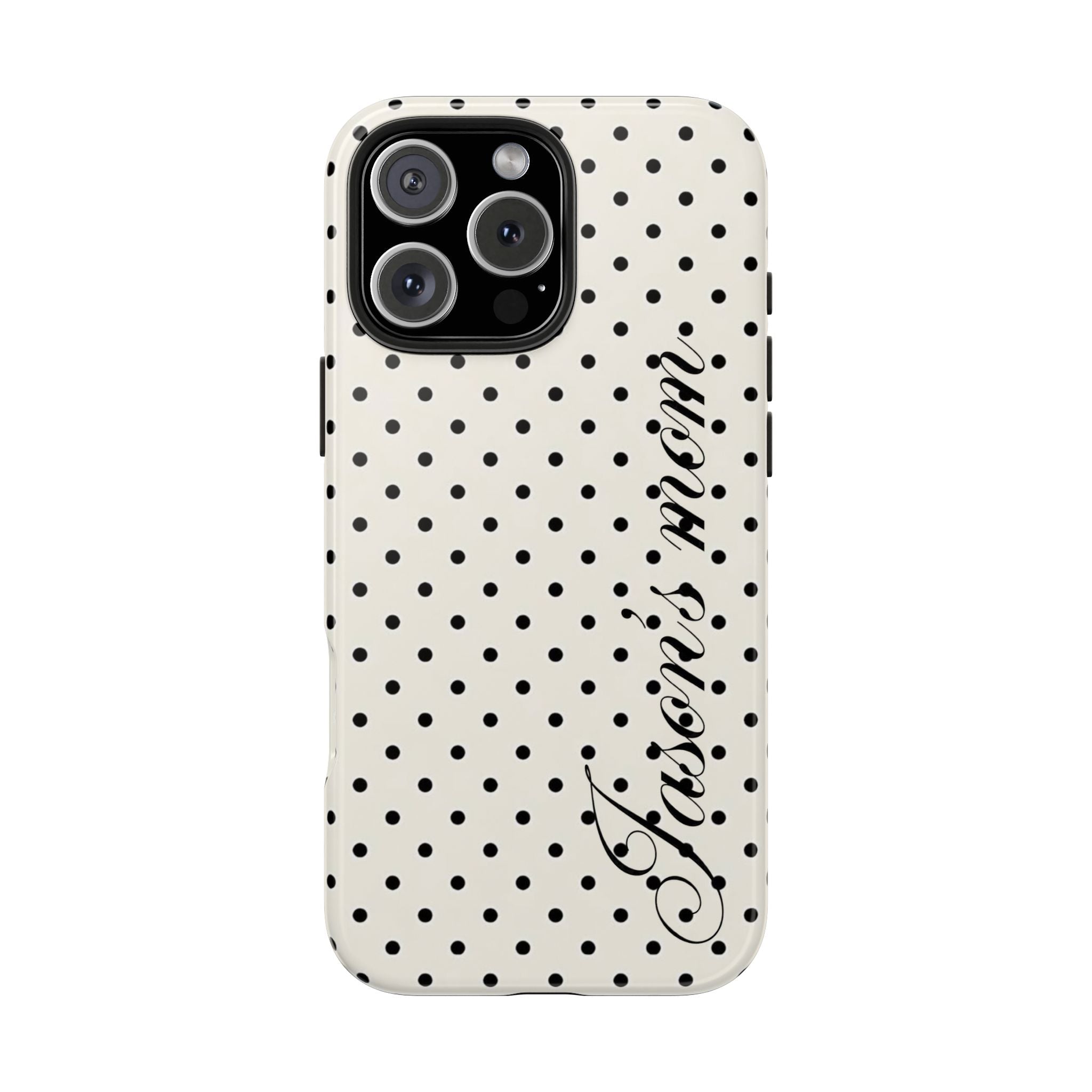 PERSONALIZED NAME CUSTOM BLACK & IVORY POLKA DOTS PHONE CASE