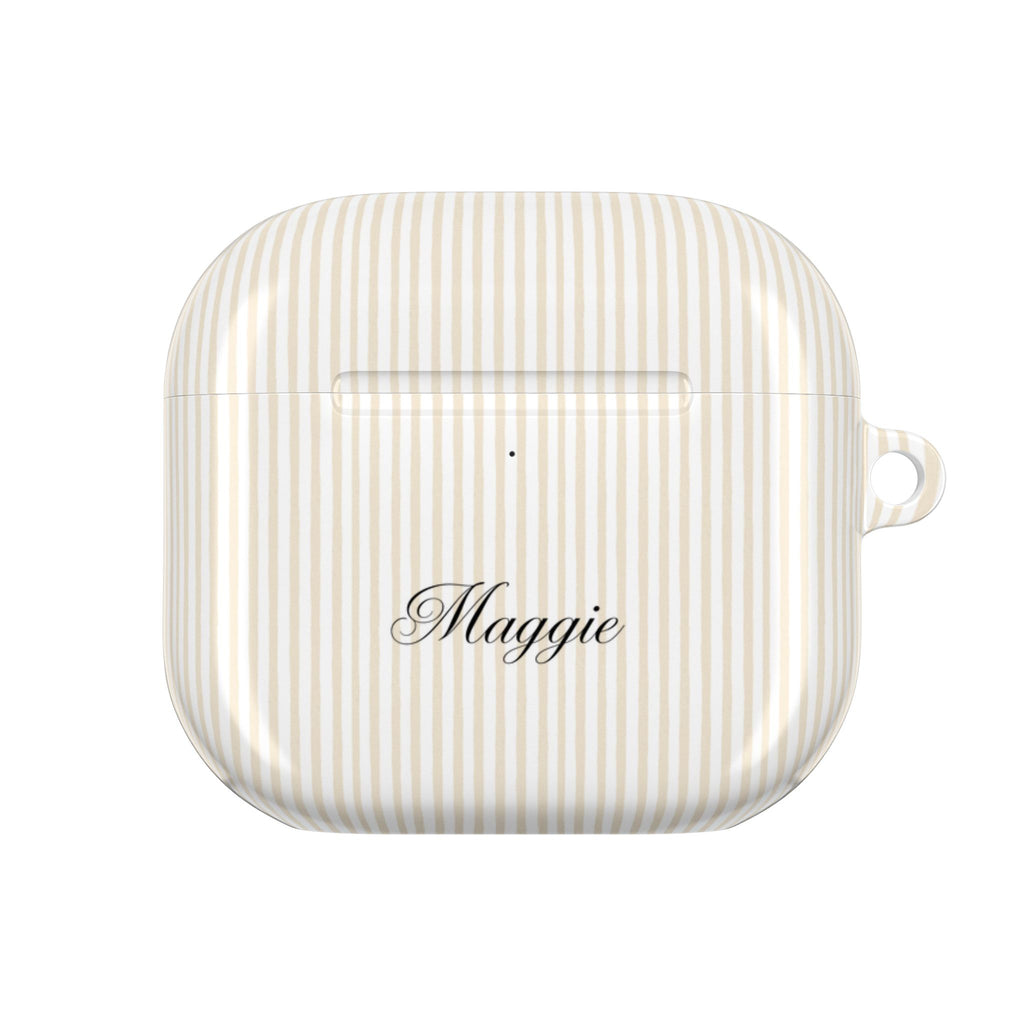PERSONALIZED NAME CUSTOM BEIGE STRIPES AIRPOD CASE