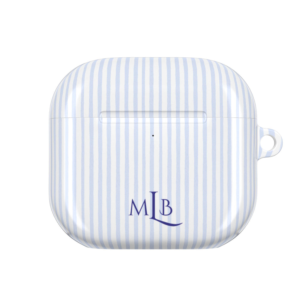 PERSONALIZED NAME CUSTOM BLUE STRIPES MONOGRAM INITIALS AIRPOD CASE