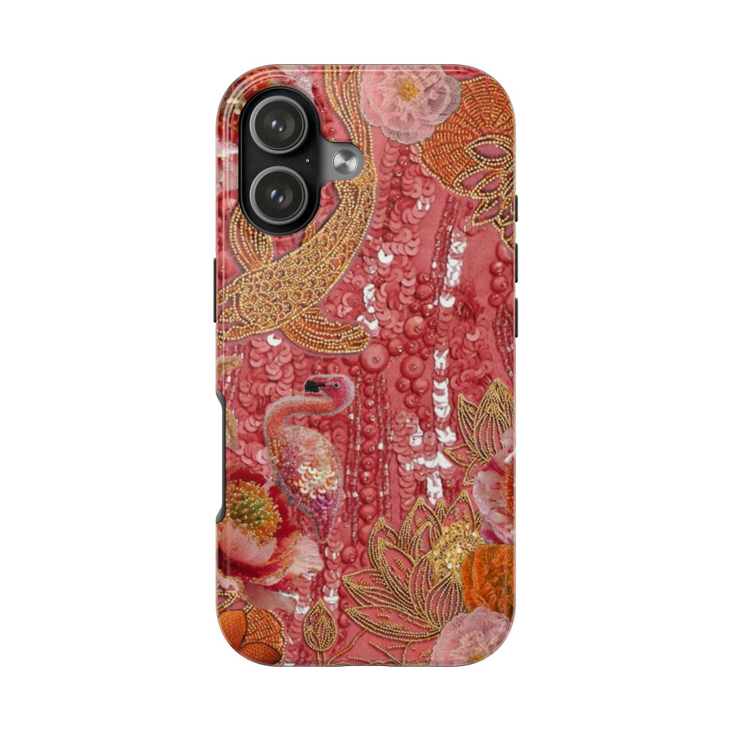 CORAL EMBELLISHED FLAMINGO PHONE CASE