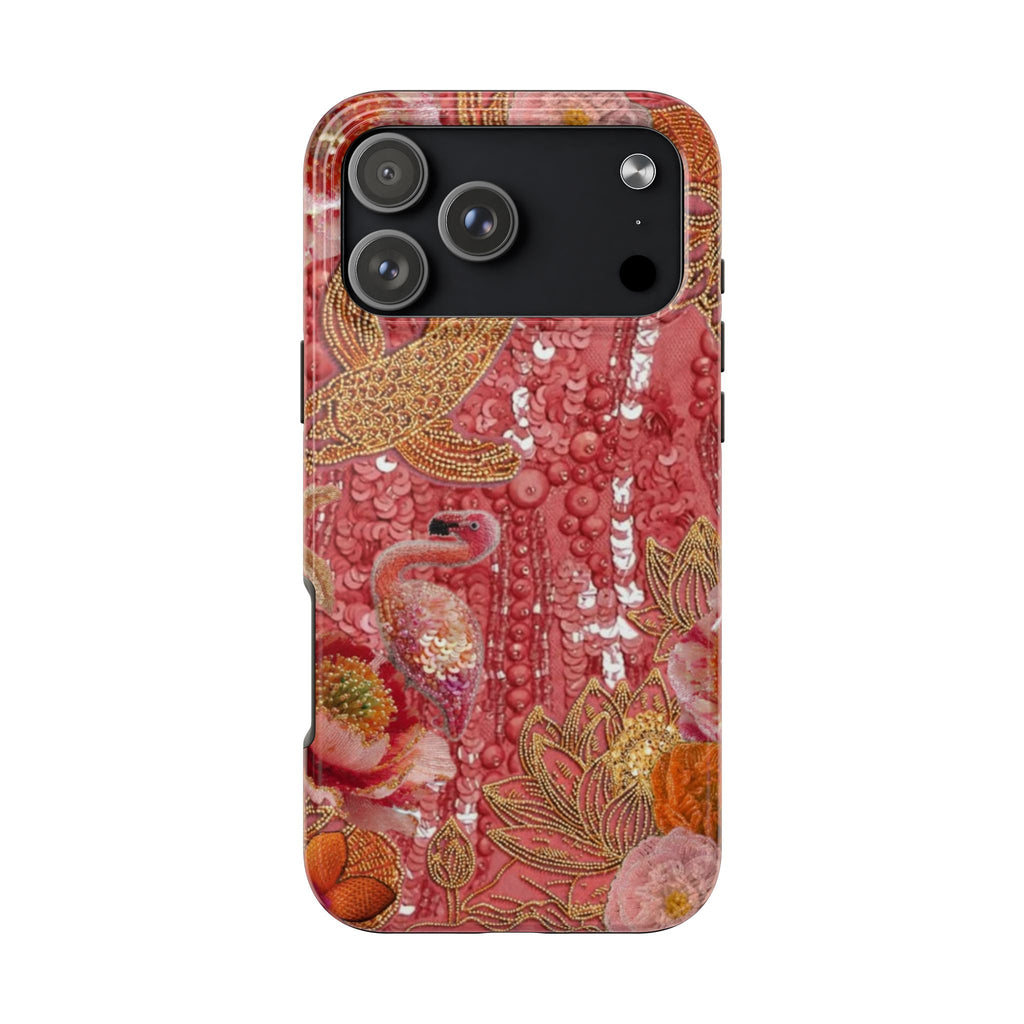 CORAL EMBELLISHED FLAMINGO PHONE CASE
