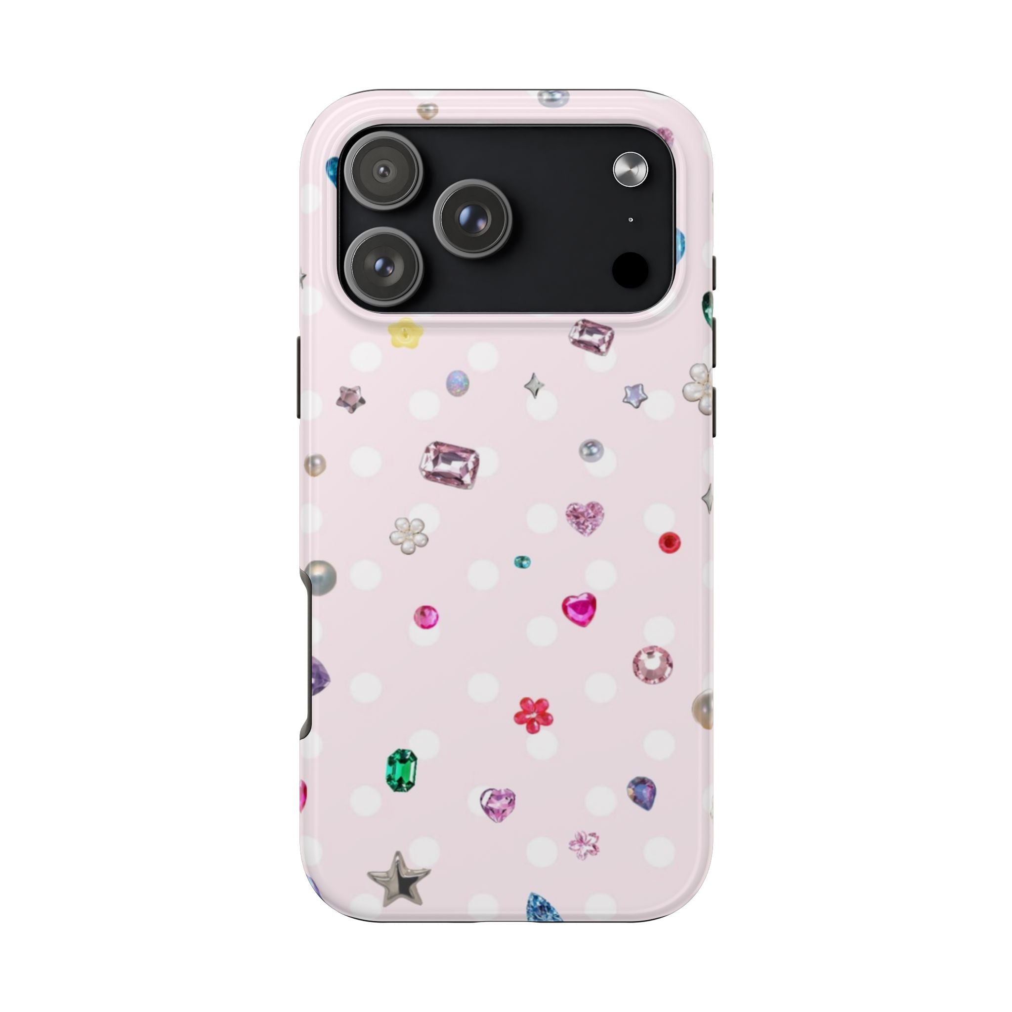 PINK POLKA DOT GEMS PHONE CASE