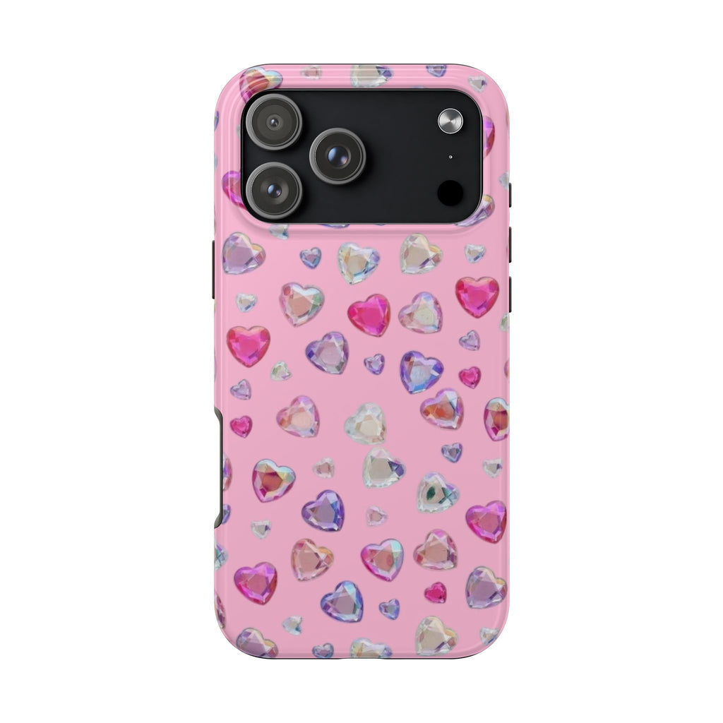 PINK RHINESTONE HEART GEMS PHONE CASE