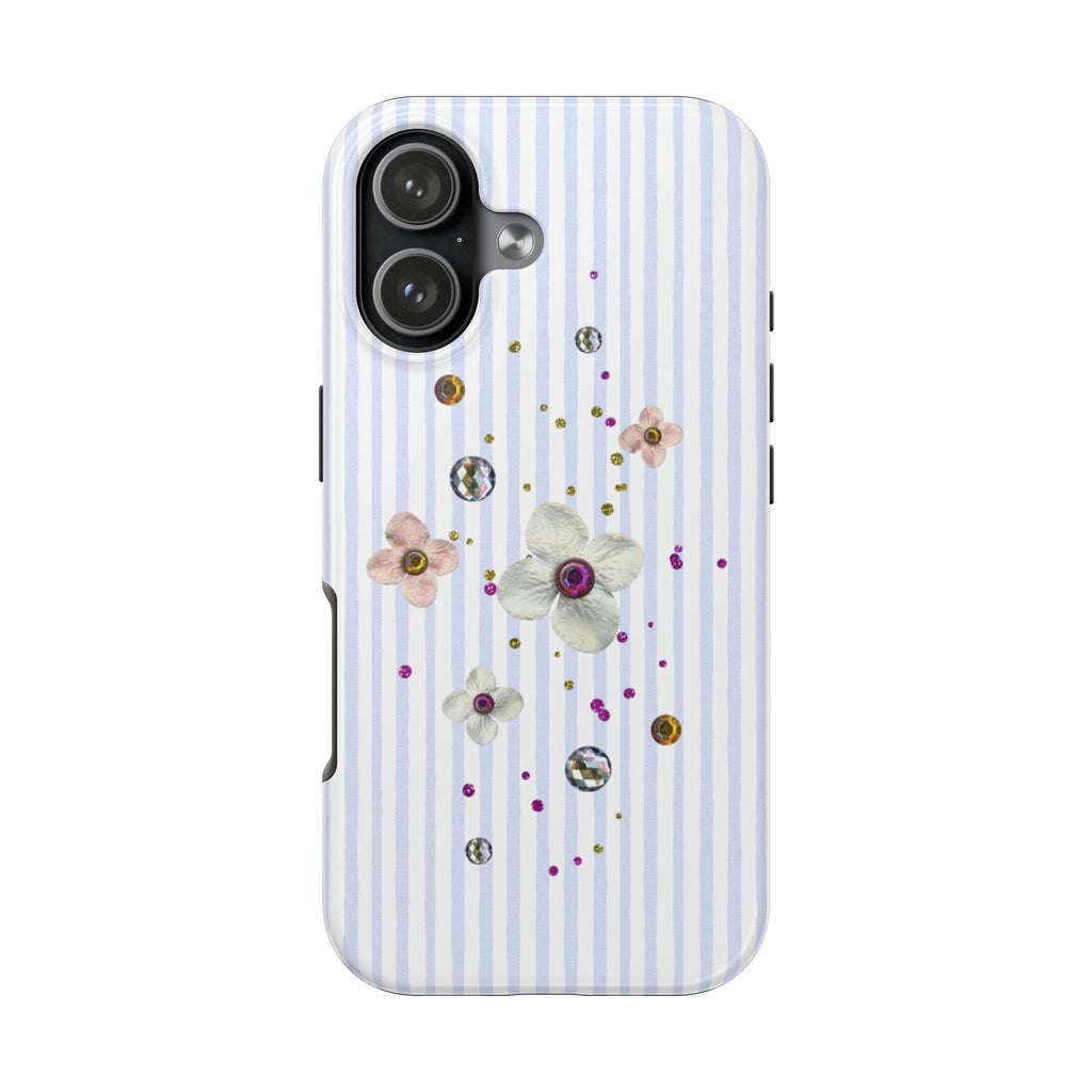 BLUE STRIPES RHINESTONE GEMS PHONE CASE