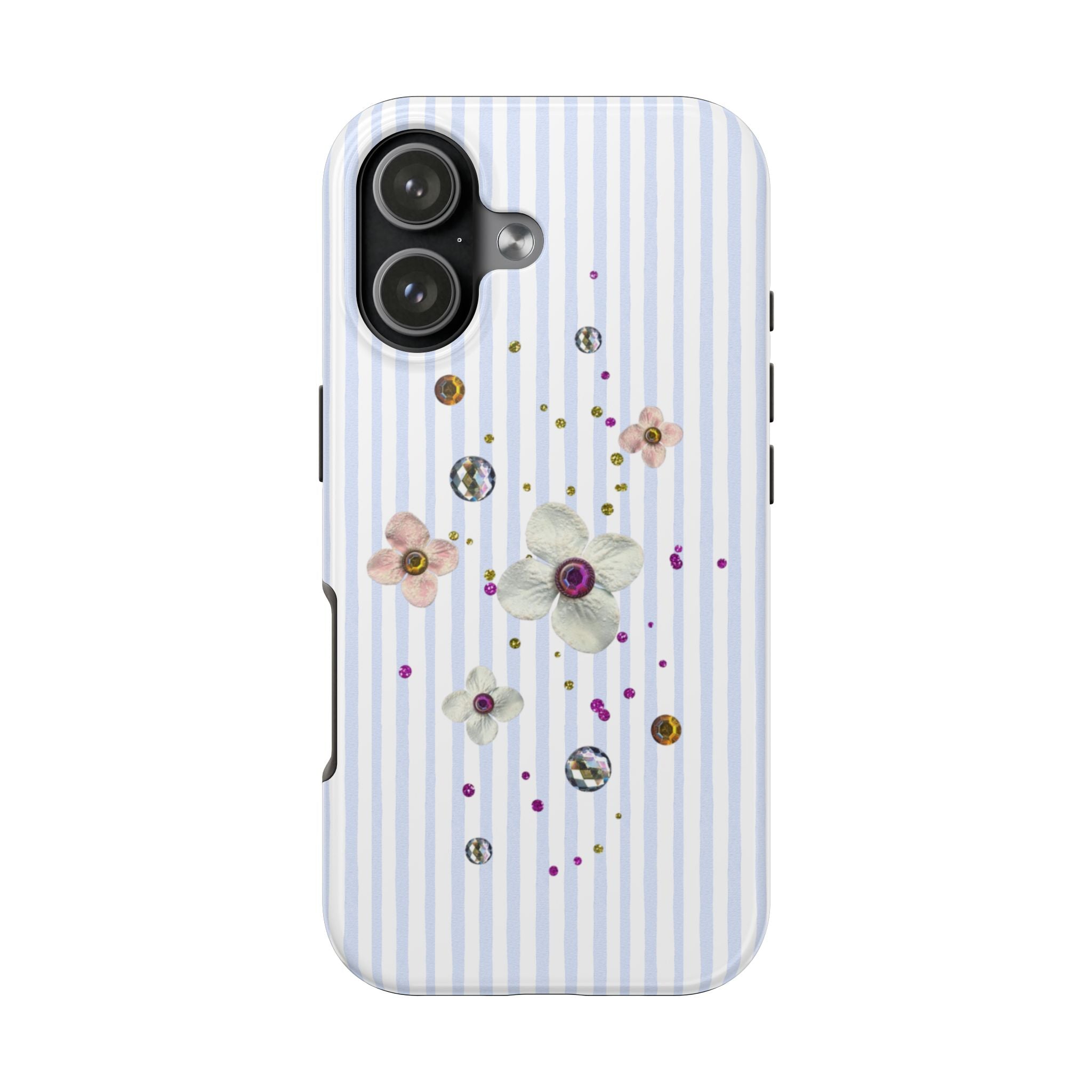 BLUE STRIPES RHINESTONE GEMS PHONE CASE