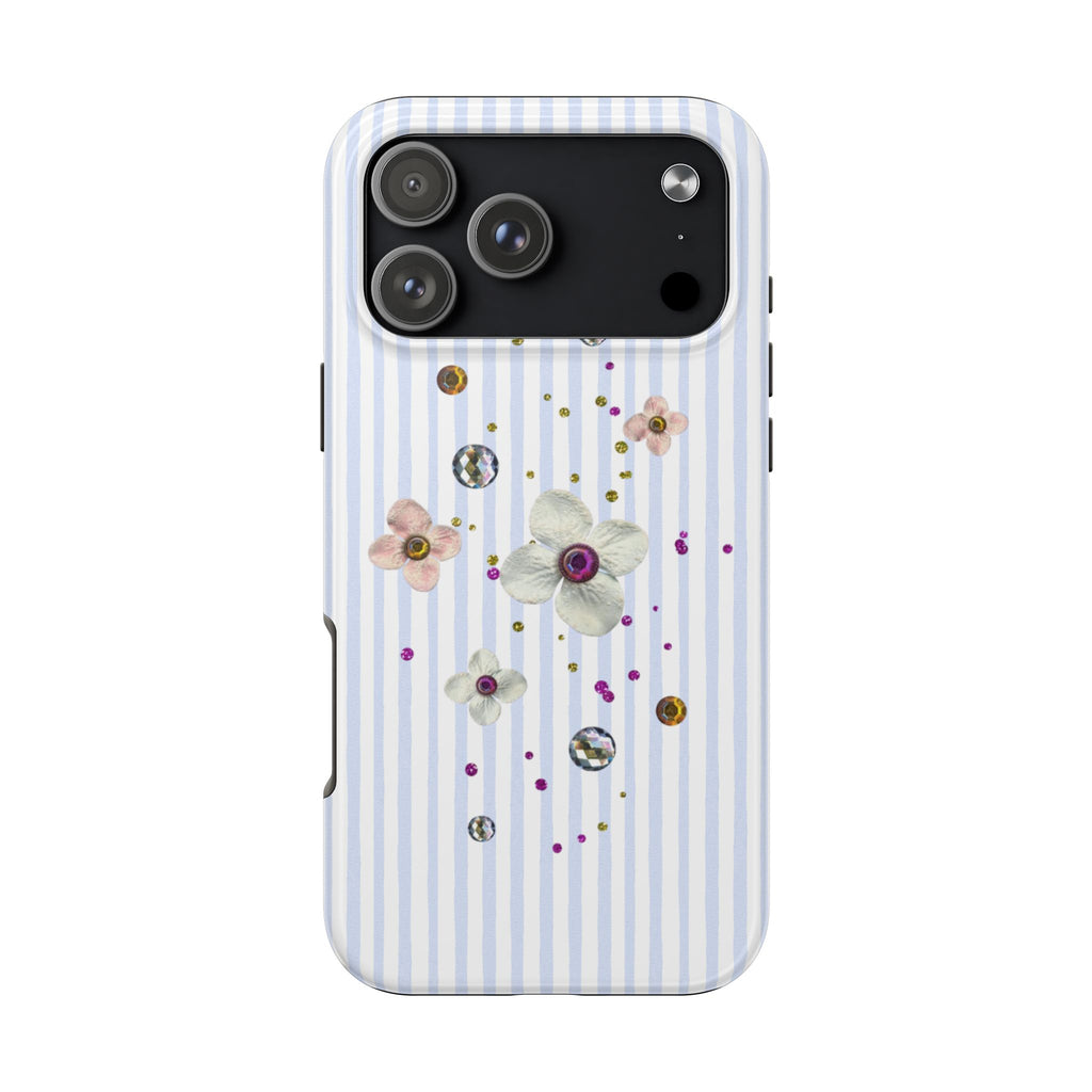 BLUE STRIPES RHINESTONE GEMS PHONE CASE