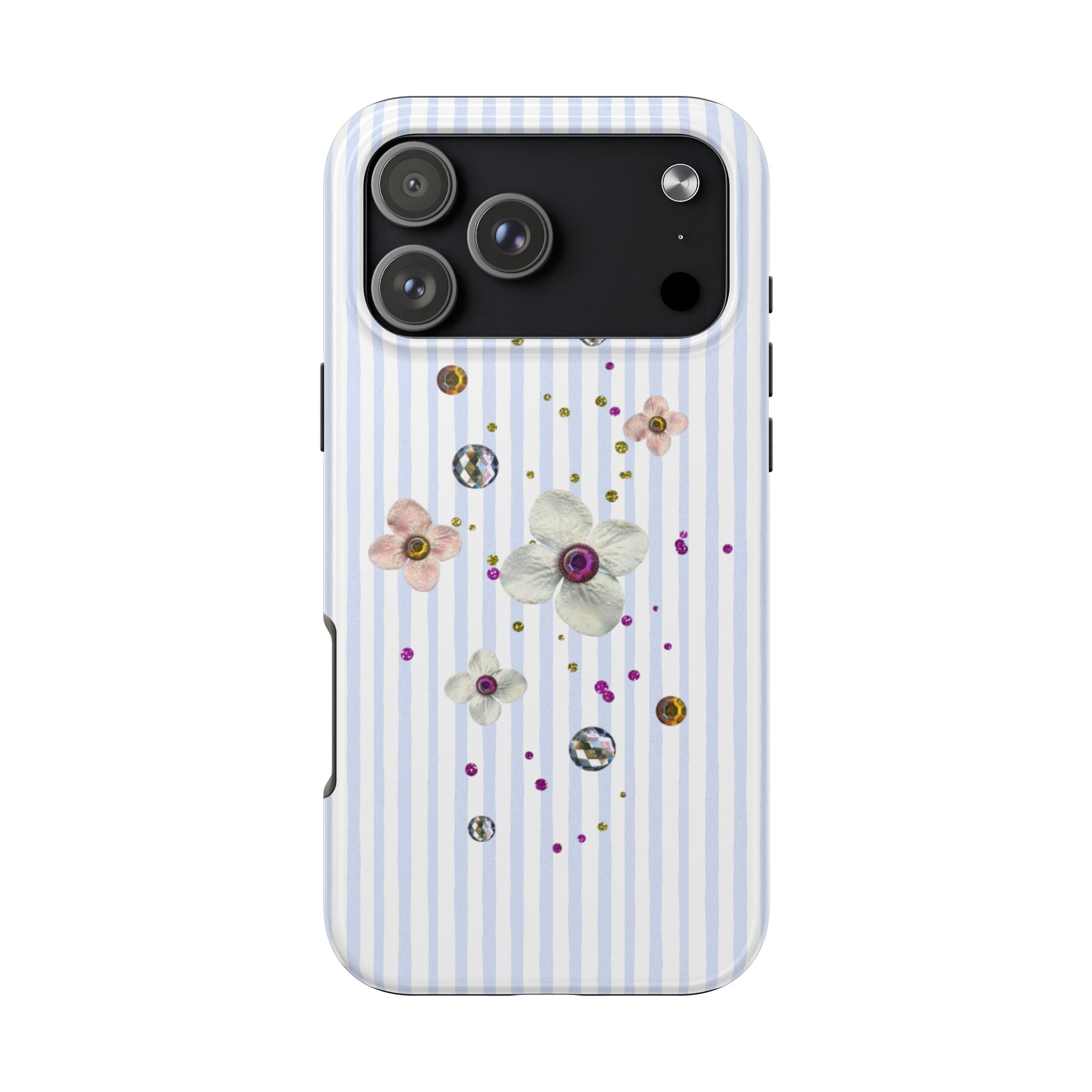 BLUE STRIPES RHINESTONE GEMS PHONE CASE
