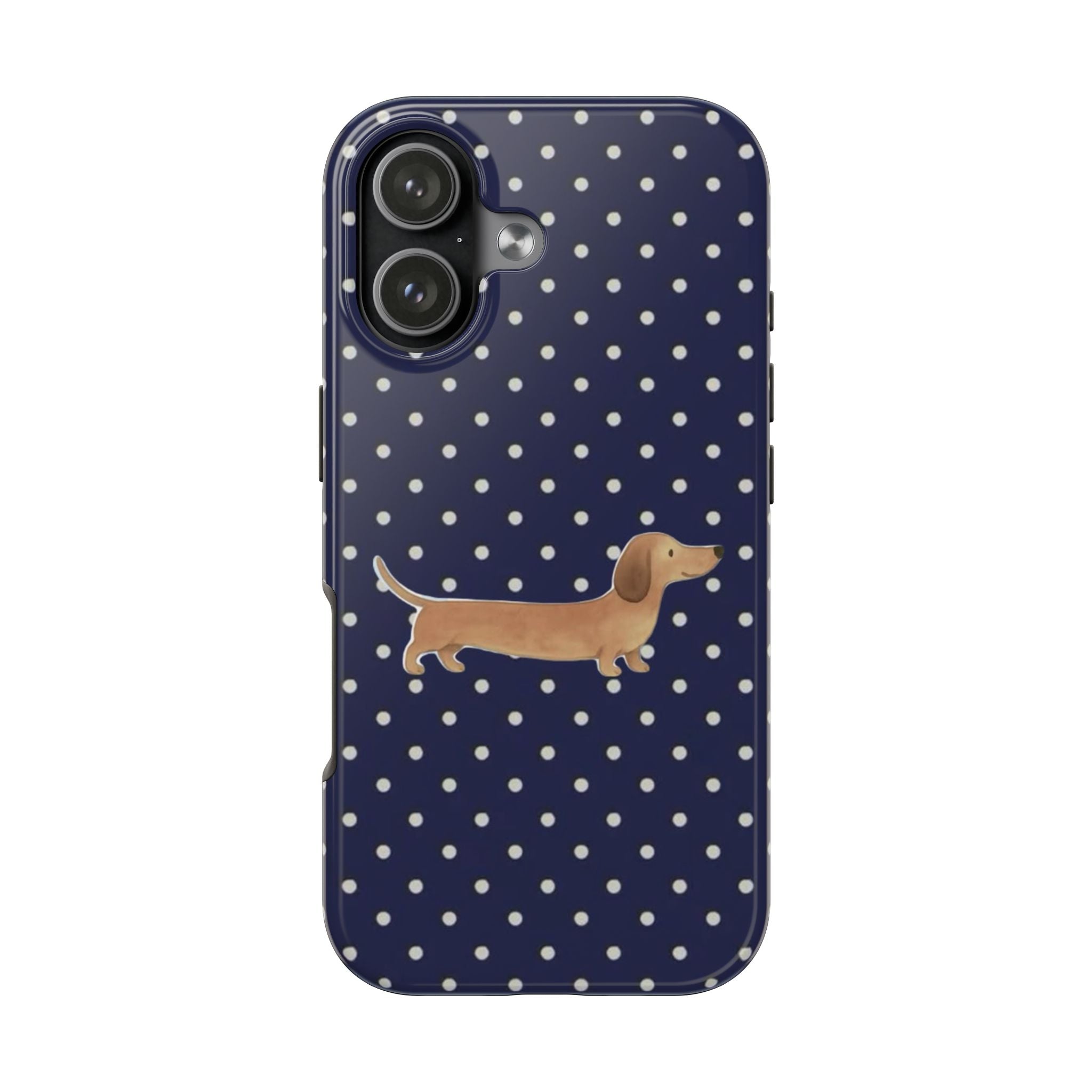 NAVY BLUE POLKA DOTS DACHSHUND PHONE CASE