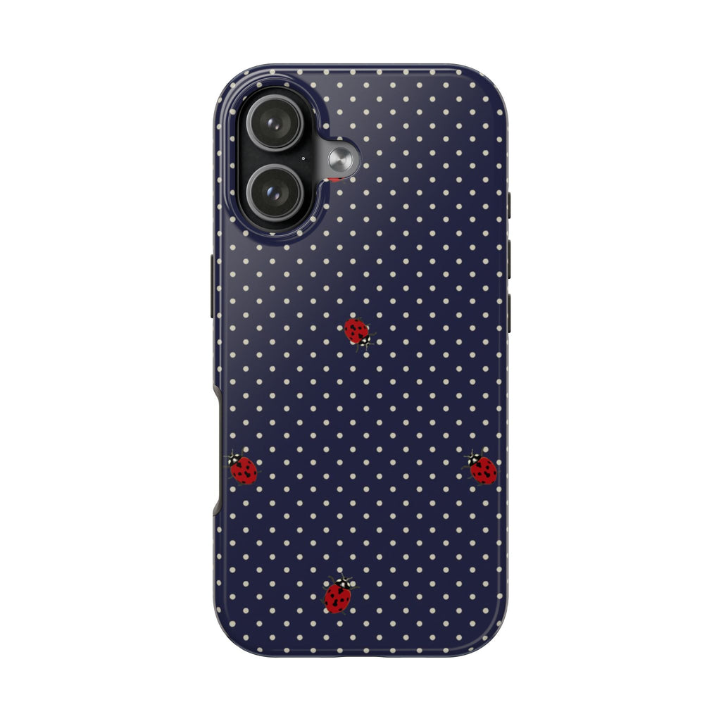 NAVY BLUE POLKA DOTS MINI LADYBUGS PHONE CASE