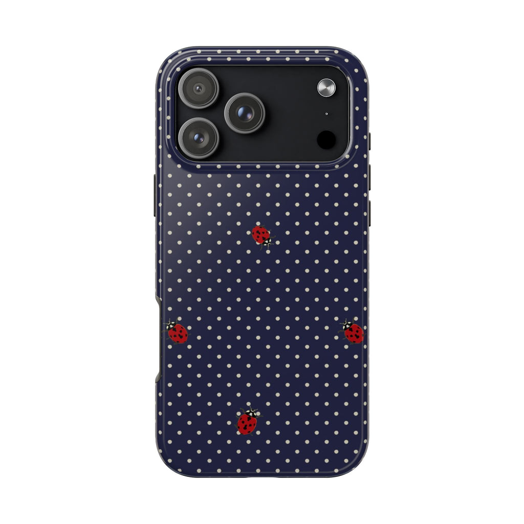 NAVY BLUE POLKA DOTS MINI LADYBUGS PHONE CASE