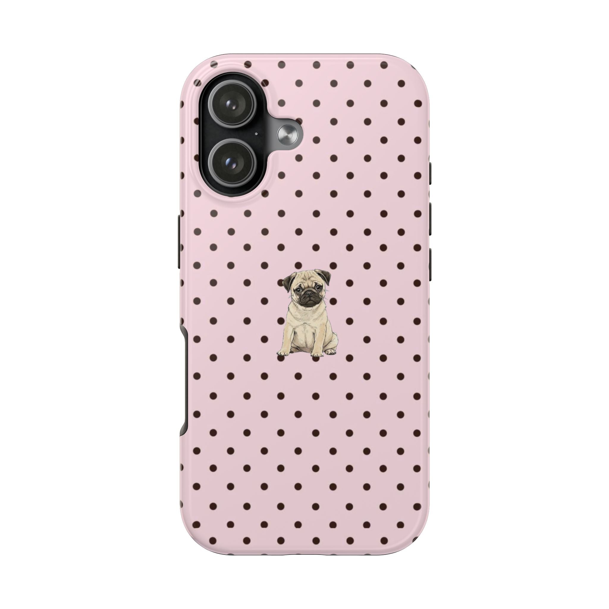 PINK POLKA DOTS PUG PUPPY PHONE CASE